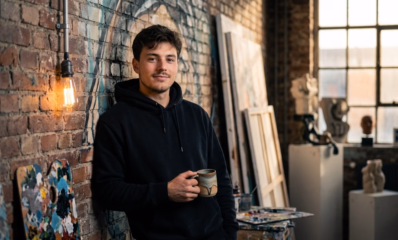 Lukas, Ideengeber und Webdesigner von Pareto.Tools, in seinem Atelier